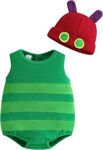 Baby Caterpillar Costume Infant Girl Boy Halloween Costume Sleeveless Hungry Romper with Hat Cosplay Party Outfit in Saudi Arabia
