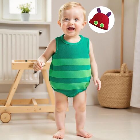 Baby Caterpillar Costume Infant Girl Boy Halloween Costume Sleeveless Hungry Romper with Hat Cosplay Party Outfit in Saudi Arabia