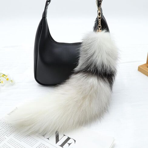 Furry Therian Fox Wolf Tail Keychain, Atiofber 15.75 Faux Fur Costume Fake Tail Handbag Charm for Halloween Cosplay in Saudi Arabia