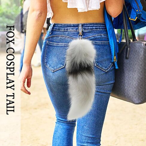 Furry Therian Fox Wolf Tail Keychain, Atiofber 15.75 Faux Fur Costume Fake Tail Handbag Charm for Halloween Cosplay in Saudi Arabia