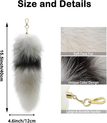 Furry Therian Fox Wolf Tail Keychain, Atiofber 15.75 Faux Fur Costume Fake Tail Handbag Charm for Halloween Cosplay in Saudi Arabia