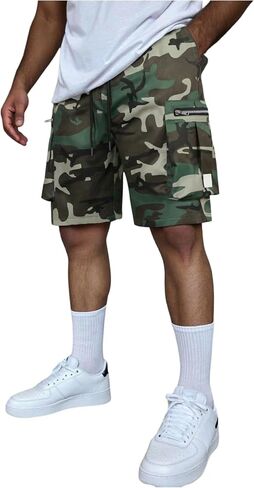 Men's Camo Cargo Shorts Streetwear Drawstring Outdoor Camouflage Shorts with Zipper Pockets in Saudi Arabia