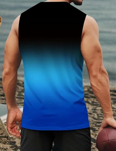 Mens Tank Tops Summer Gradient Sleeveless Shirts Hawaiian Print Vacation Tanks for Men Workout T-Shirt in Saudi Arabia