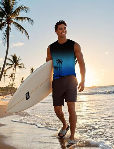 Mens Tank Tops Summer Gradient Sleeveless Shirts Hawaiian Print Vacation Tanks for Men Workout T-Shirt in Saudi Arabia