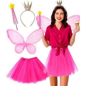 Mepase 4 قطع أزياء الجنية الوردية للهالوين للنساء إكسسوارات كتاب شخصية المعلم الوردي فراشة جناح الجنية تنورة توتو تاج عصابة رأس نجمة عصا سحرية لمحبي القراءة في يوم الكتاب المفضل in Kuwait