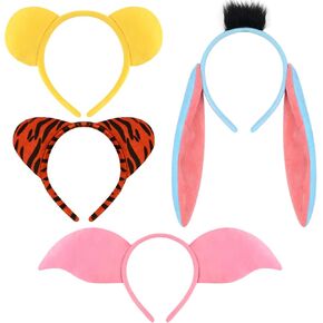 Kavoc 4 Pcs Halloween Animal Costume Set - Tiger, Pig, Bear & Donkey Headbands for Animal Themed Party in Saudi Arabia
