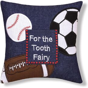 C&F Home Tooth Fairy وسادة مطرزة مع جيب للأولاد، موضوع رياضي للأولاد والبنات، وسادة صغيرة صغيرة الحجم مقاس 6 بوصات × 6 بوصات لغرفة الأطفال وحامل الأسنان لأول مرة in Kuwait