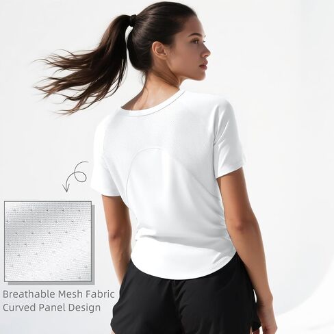 Workout Tops for Women Short Sleeve Yoga Shirts Breathable Mesh Quick Dry Athletic Tees for Gym Running in Saudi Arabia