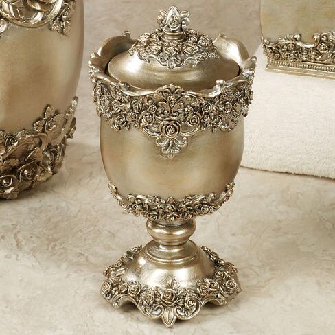 Victoria Rose Satin Gold Covered Jar for Bathroom or Vanity Area in Saudi Arabia