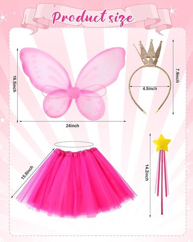 Mepase 4 قطع أزياء الجنية الوردية للهالوين للنساء إكسسوارات كتاب شخصية المعلم الوردي فراشة جناح الجنية تنورة توتو تاج عصابة رأس نجمة عصا سحرية لمحبي القراءة في يوم الكتاب المفضل in Kuwait