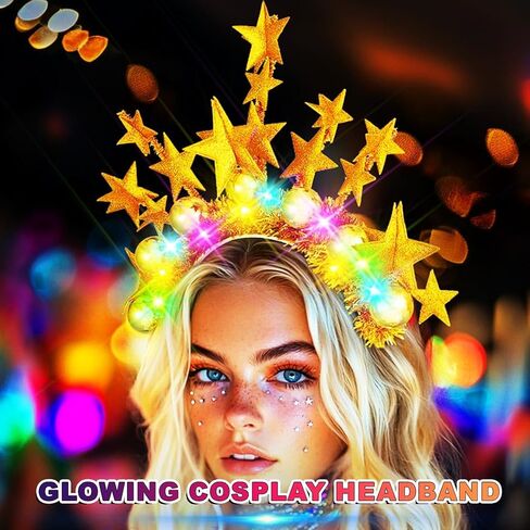 عصابات رأس مضيئة على شكل نجمة من إيرنت، قطعة رأس لامعة بإضاءة LED، وإكسسوارات شعر للعطلات للنساء in Saudi Arabia