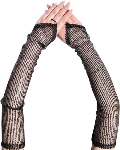 Mrotrida Women's Sequin Fingerless Gloves Shiny Stretchy Arm Warmer Sleeve for Evening Party Performance (Gold) in Kuwait