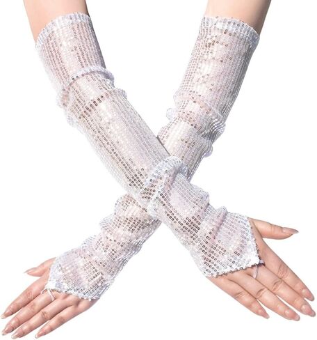 Mrotrida Women's Sequin Fingerless Gloves Shiny Stretchy Arm Warmer Sleeve for Evening Party Performance (Gold) in Kuwait