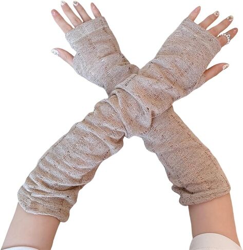 Mrotrida Women's Sequin Fingerless Gloves Shiny Stretchy Arm Warmer Sleeve for Evening Party Performance (Gold) in Kuwait