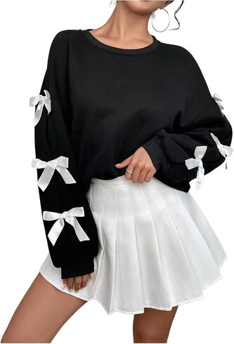 Verdusa Women's 3D Bow Sweatshirt Round Neck Long Sleeve Pullover Tops in Saudi Arabia