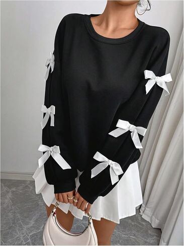 Verdusa Women's 3D Bow Sweatshirt Round Neck Long Sleeve Pullover Tops in Saudi Arabia
