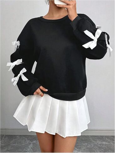 Verdusa Women's 3D Bow Sweatshirt Round Neck Long Sleeve Pullover Tops in Saudi Arabia