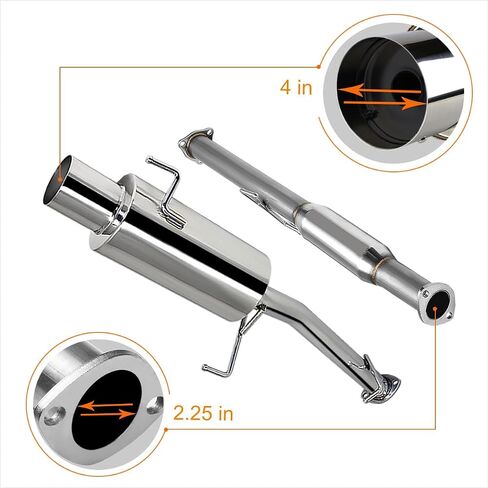 PM PERFORMOTOR 4" Tip Muffler Stainless Catback Exhaust Compatible with 92-96 Honda Prelude H22/23 F23A1 in Saudi Arabia