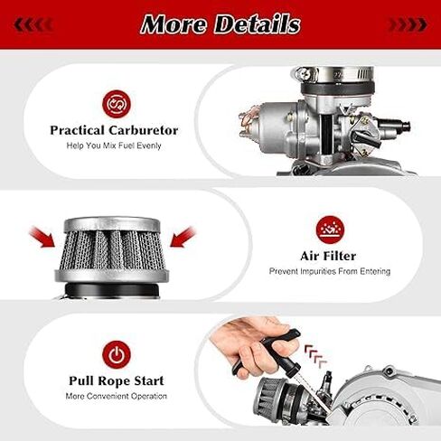 49CC 50CC 2 Stroke Bike Engine Kit, Go Kart Reverse Gearbox Motor Kit, Single Cylinder Air Cooled Pull Rope Start Motor Fits Pocket Dirt ATV or Scooter, Mini Bike Engine Bicycle in Saudi Arabia