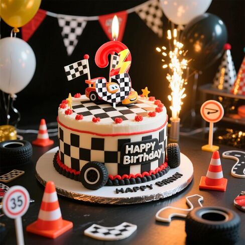 Red Racing 3 Birthday Candles,3rd Birthday Decorations for Boy Girl,Red Number 3 Candle for Cake,Hot Cartoon Anime Cars Cake Toppers for Racing Cars Themed Party Decorations Supplies in Kuwait