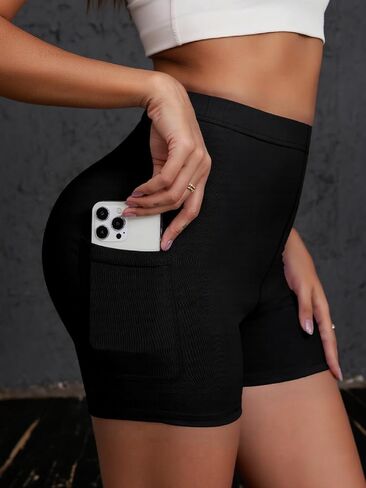 Biker Shorts Women with Pockets High Waisted Workout Spandex Tummy Gym Running Yoga Shorts in Saudi Arabia