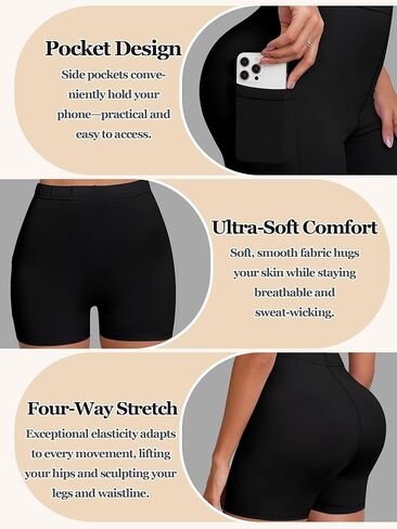 Biker Shorts Women with Pockets High Waisted Workout Spandex Tummy Gym Running Yoga Shorts in Saudi Arabia