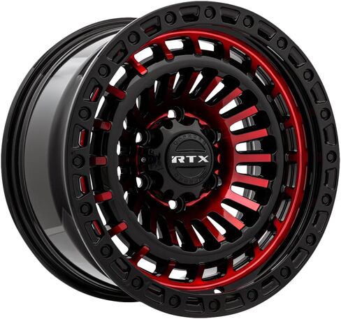 RTX MOAB Custom Wheel - 17x9, -15 Offset, 5x127 Bolt Pattern, 71.5mm Hub - Gloss Black with Machined Red Face Rim in Saudi Arabia