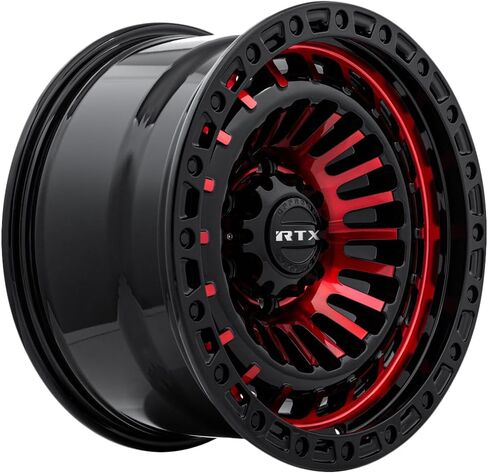 RTX MOAB Custom Wheel - 17x9, -15 Offset, 5x127 Bolt Pattern, 71.5mm Hub - Gloss Black with Machined Red Face Rim in Saudi Arabia