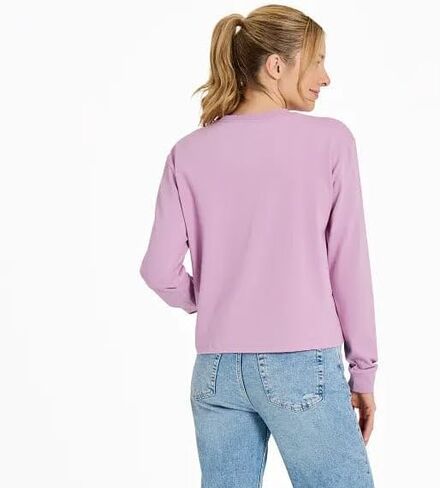 Life is Good. Women's Sunset Seagull Long Sleeve Crusher Boxy Tee, Violet Purple in Saudi Arabia