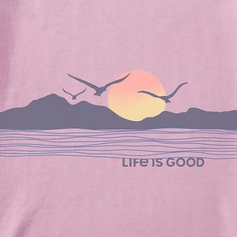 Life is Good. Women's Sunset Seagull Long Sleeve Crusher Boxy Tee, Violet Purple in Saudi Arabia