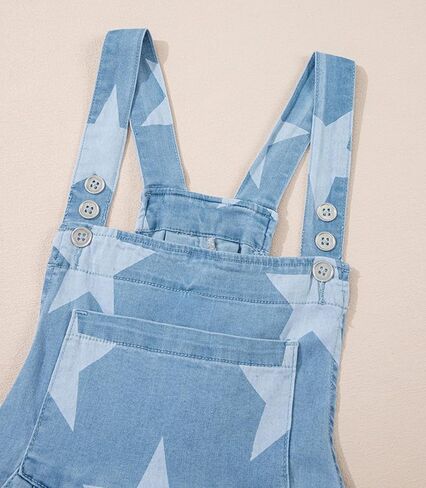 loveimgs Women Cute Ruffle Jean Romper Flared Denim Short Overall Dress Stars Print Sleeveless Straps Shortalls Y2k Summer in Saudi Arabia