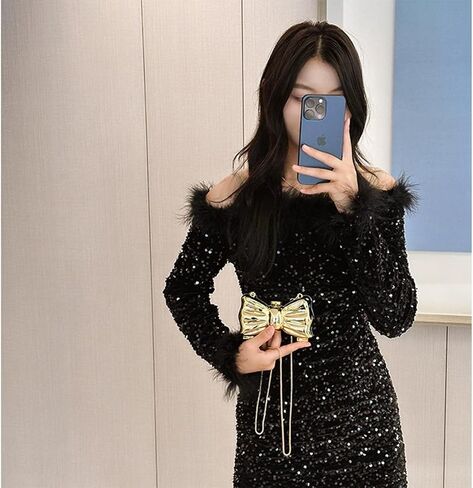 Bow Purse for Women Mini Bow Flower Clutch Purse Crossbody Cute Clutch Y2k Bow Metallic Small Party Mirror Handbag in Saudi Arabia
