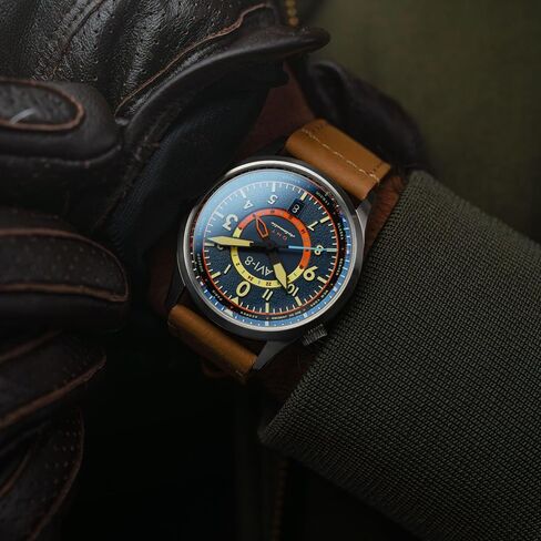 ساعة AVI-8 للرجال 41 ملم Flyboy Wingman Worldtimer GMT أوتوماتيكية بحزام جلدي AV-4120 in Kuwait