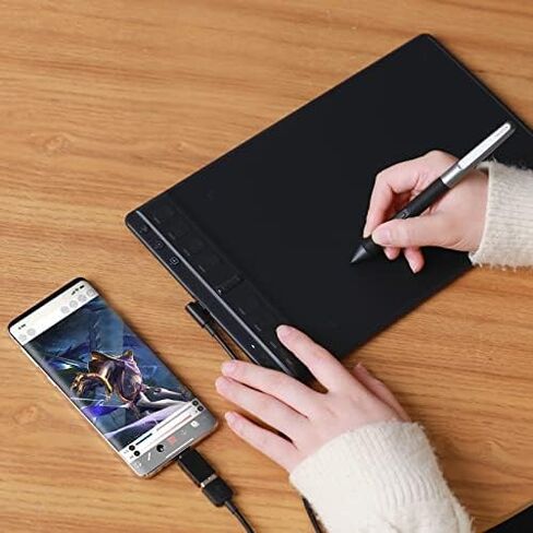2023 HUION Graphics Tablet Tablet Inspiroy 2 Small with Scroll Wheel 6 مفاتيح مخصصة قلم خالي من البطارية للرسم الرقمي والتصميم والرسوم المتحركة، تابلت فني مقاس 6x4 بوصة لأجهزة الكمبيوتر الشخصية وأجهزة Mac وAndroid، أسود in Kuwait