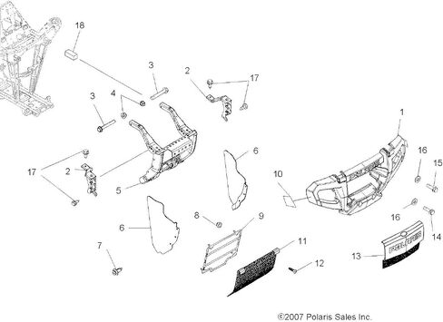 Polaris ATV Front Brushguard تحت الإطار، متوسط ​​اللمعان أسود متوسط ​​اللمعان، قطعة OEM الأصلية 1017050-067، الكمية 1 in Saudi Arabia