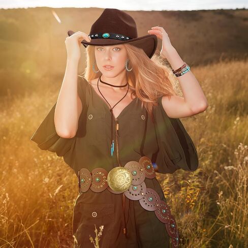 5 Pcs Boho Jewelry Western Hat Set Cowboy Hat Western Belt Boho Pendant Choker Layered Bracelet Dangle Earrings in Saudi Arabia