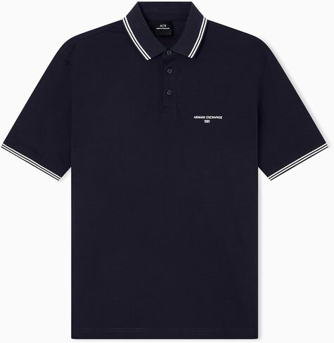 Armani Exchange Mens Small Text Logo Pique Polo in Saudi Arabia