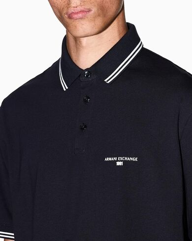 Armani Exchange Mens Small Text Logo Pique Polo in Saudi Arabia
