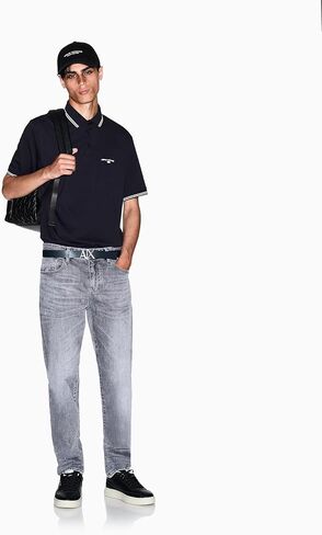 Armani Exchange Mens Small Text Logo Pique Polo in Saudi Arabia