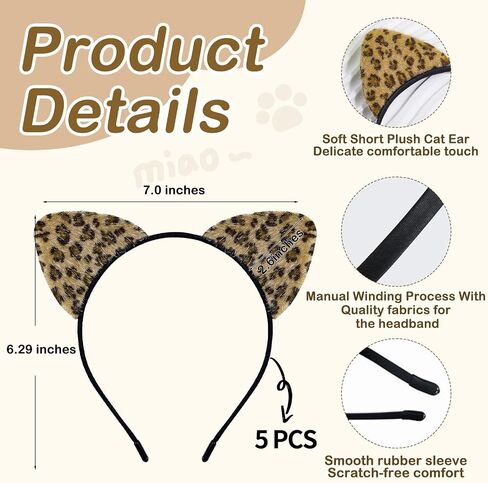 5 Pack Cat Ears Headband Cute Short Plush Hairband Headwear Halloween Party Cosplay Costume Hair Accessories in Saudi Arabia