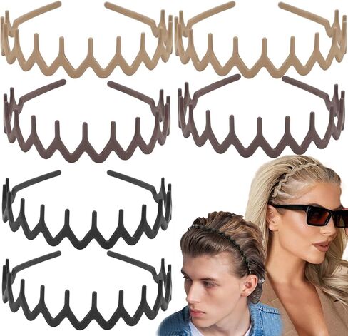 6 PCS Zig Zag Headbands Plastic Wavy Hair Head Band Comb with Teeth Hoop Accessories for Women Men Girls, Matte Morandi in Saudi Arabia