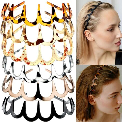 6 PCS Zig Zag Headbands Plastic Wavy Hair Head Band Comb with Teeth Hoop Accessories for Women Men Girls, Matte Morandi in Saudi Arabia