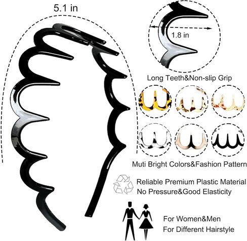 6 PCS Zig Zag Headbands Plastic Wavy Hair Head Band Comb with Teeth Hoop Accessories for Women Men Girls, Matte Morandi in Saudi Arabia