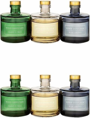 Bellevue Reed Diffuser Set, Three 6 fl oz Glass Filled Diffuser, Highly Concentrated Fragrances with Essential Oils, Home Fragrance (Island Citrus, Driftwood Sand, Blue Linens) (Pack of 2) in Saudi Arabia