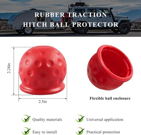 2 PCS Trailer Ball Cover, 2 Inch ID Waterproof Rubber Towball Protector Dustproof Sleeve, Heavy Duty Trailer Hitch Ball Protective Caps Replacement for RV Truck Boat Caravan (Red) in Saudi Arabia