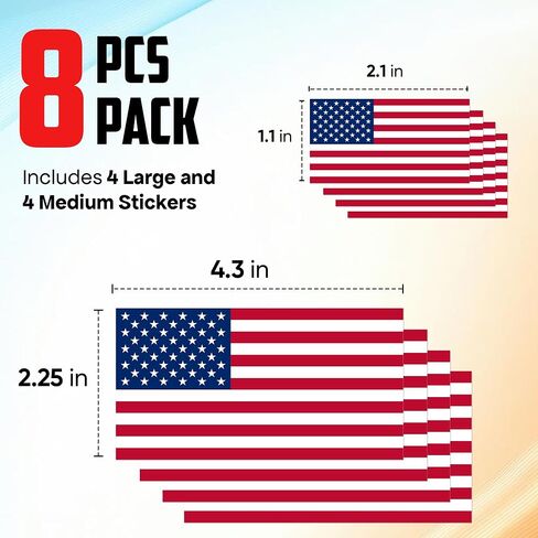 | (8 Pcs) American Flag Stickers And Decals, Two Sizes – Strong Adhesive, Durable, Weatherproof Usa Flag Sticker. Perfect American Flag Sticker For Car, Laptops. Tumblers And Others in Saudi Arabia