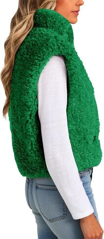 Tanakneo Womens Fuzzy Fleece Vest Cropped Sleeveless Sherpa Jacket Stand Collar Toggle Warm Outerwear Vest in Saudi Arabia