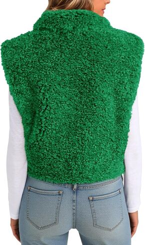 Tanakneo Womens Fuzzy Fleece Vest Cropped Sleeveless Sherpa Jacket Stand Collar Toggle Warm Outerwear Vest in Saudi Arabia