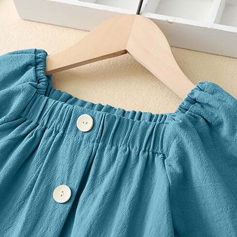 Teen Girls Cute Summer Tops Smock Square Neck Short Sleeve Button Down Shirts Casual Lightweight Gauze Blouses in Saudi Arabia