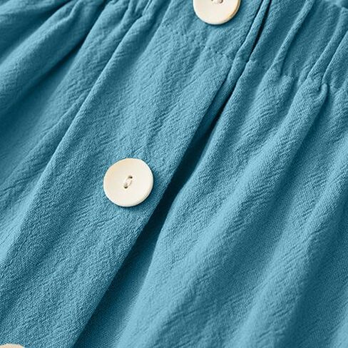Teen Girls Cute Summer Tops Smock Square Neck Short Sleeve Button Down Shirts Casual Lightweight Gauze Blouses in Saudi Arabia